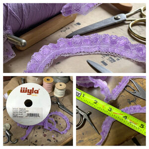 Vintage 1980's Wyla Laces Spool Roll Lace Trim Lavender .5" Sewing 5 Yards